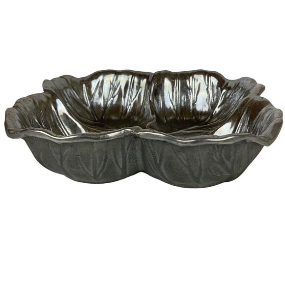 Wilton Armetale Majolica Cabbage Divided Pewter 9.5 in Serving Bowl Square - Picture 6 of 8